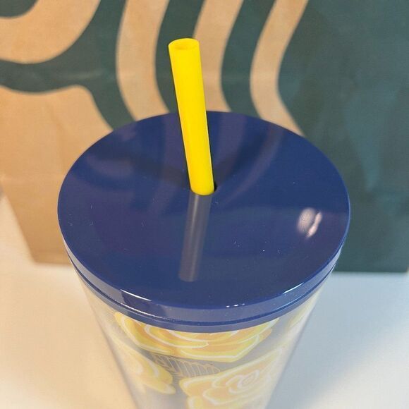 Starbucks 2022 Texas Venti Tumbler Holiday Yellow Blue Floral 24 oz/710 ml NWT - Picture 2 of 4